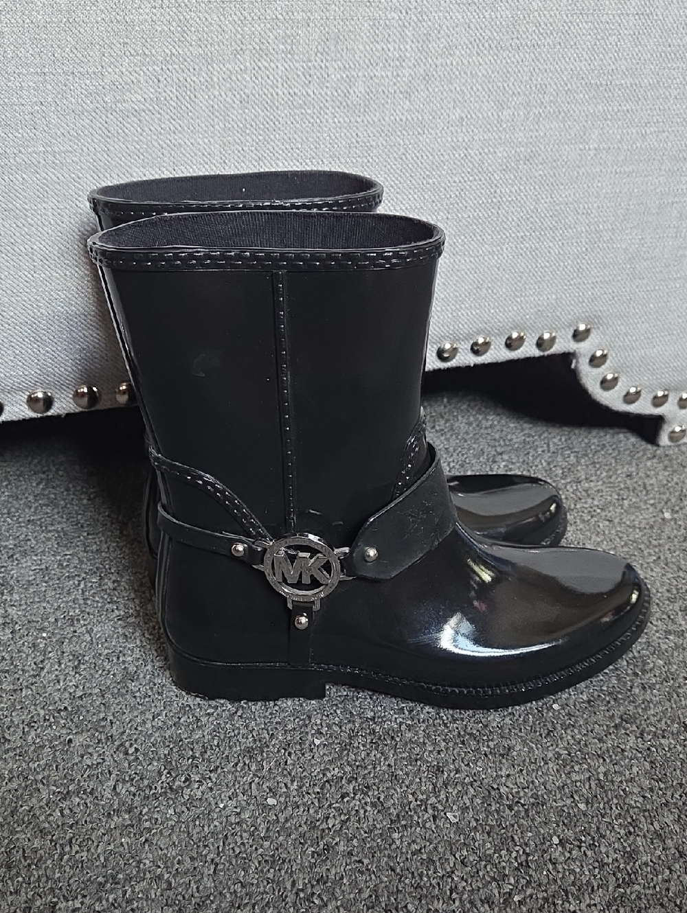 Michael Kors Black Patent Rain Boots with MK Logo